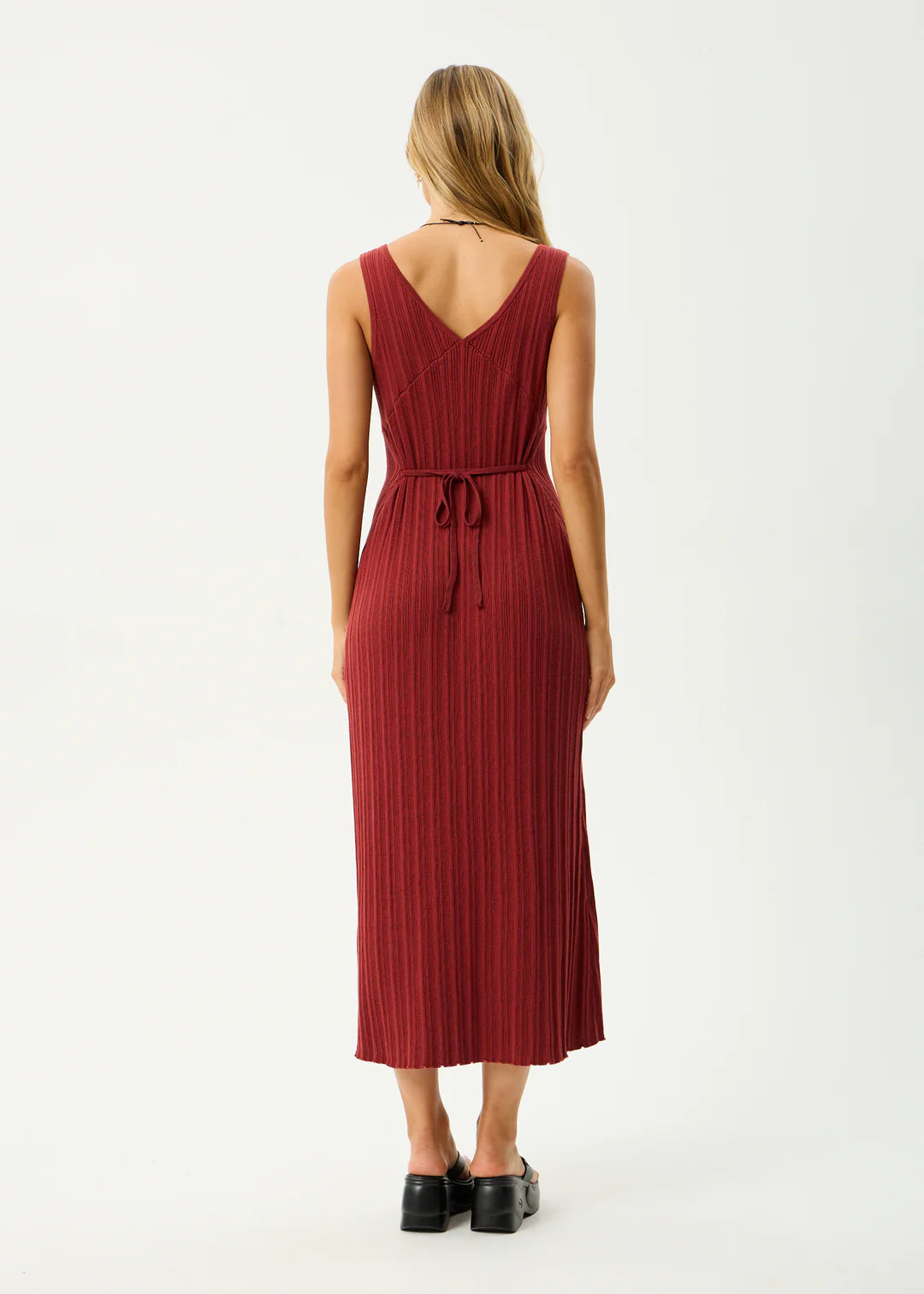 Afends W Iris Knit Midi Dress Red Rum