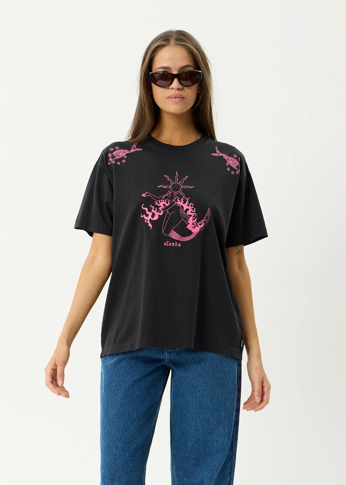 Afends Sea Siren Oversized Tee Stone Black