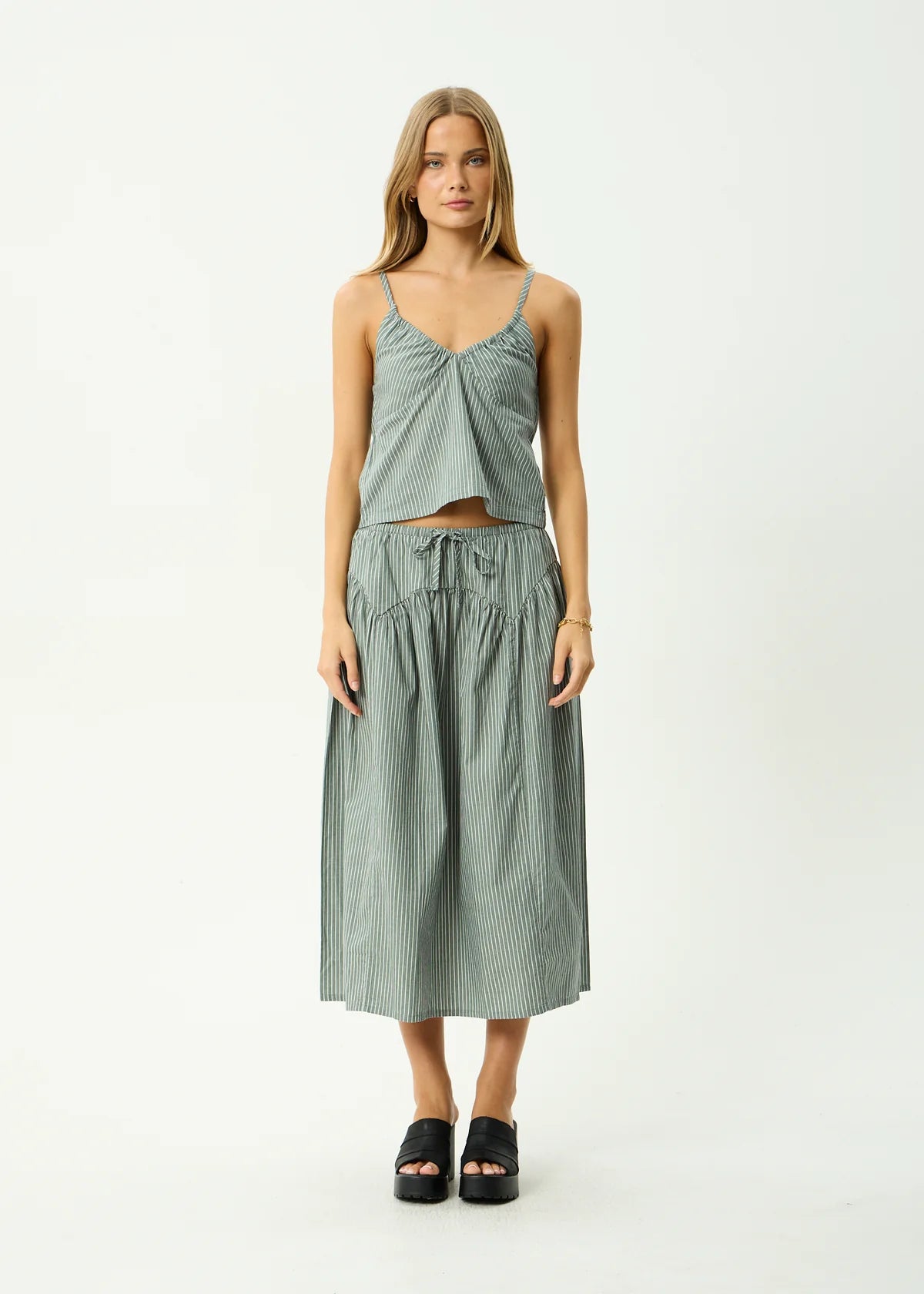 Afends Pinned Midi Skirt Sycamore Stripe