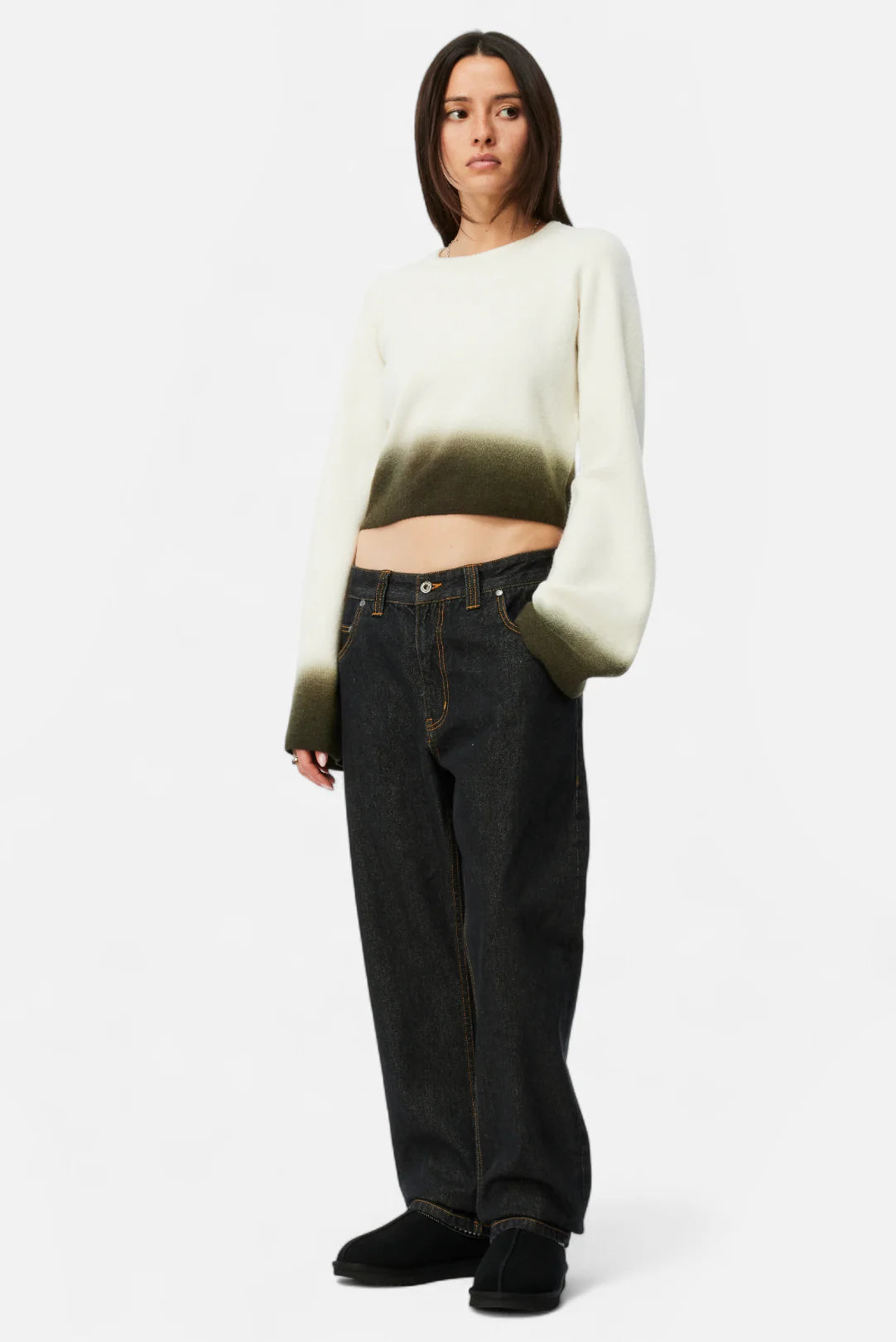 Dime W Cropped Mohair Knit Gradient Cream