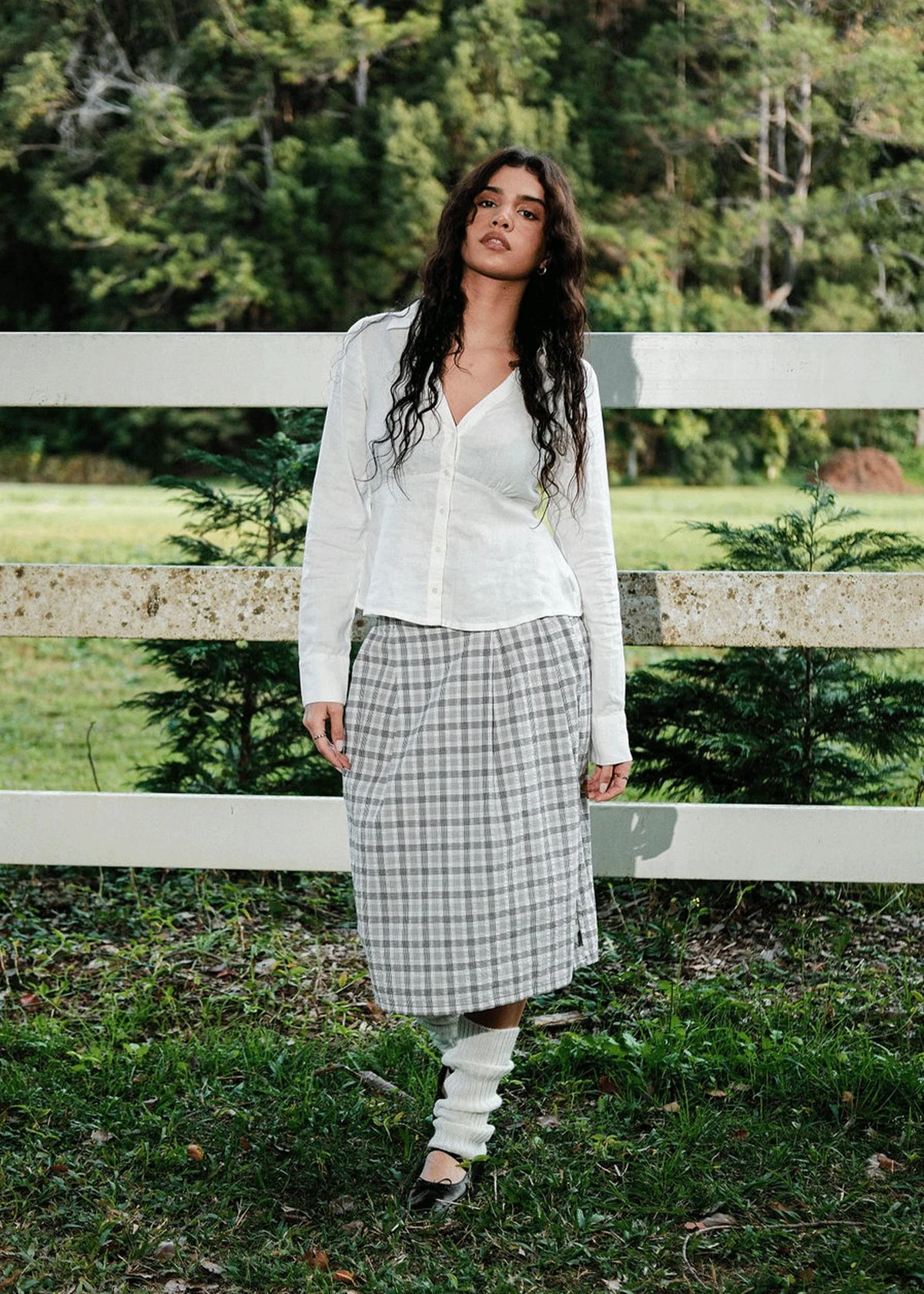 LEO CHECK MIDI SKIRT