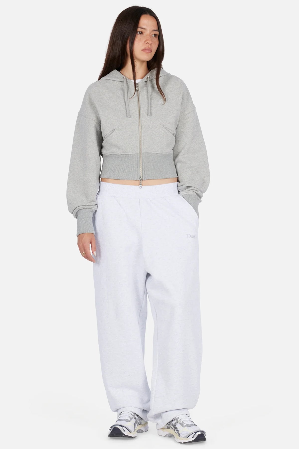 Dime W Cropped Zip Hoodie Heather Gray