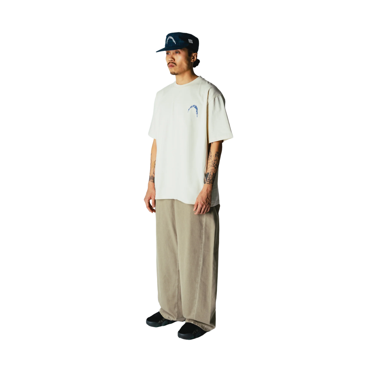 Woodbird Baine Warp Tee Off White/Cobalt Blue