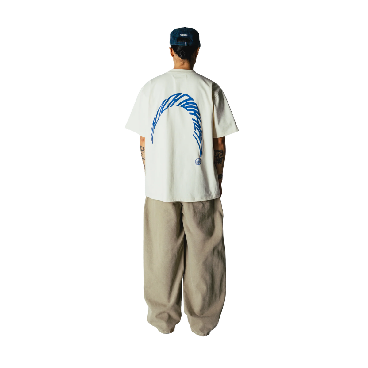 Woodbird Baine Warp Tee Off White/Cobalt Blue