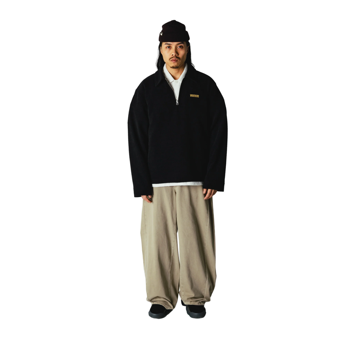 Woodbird Hiro LS Jiu Zip Polo Black 