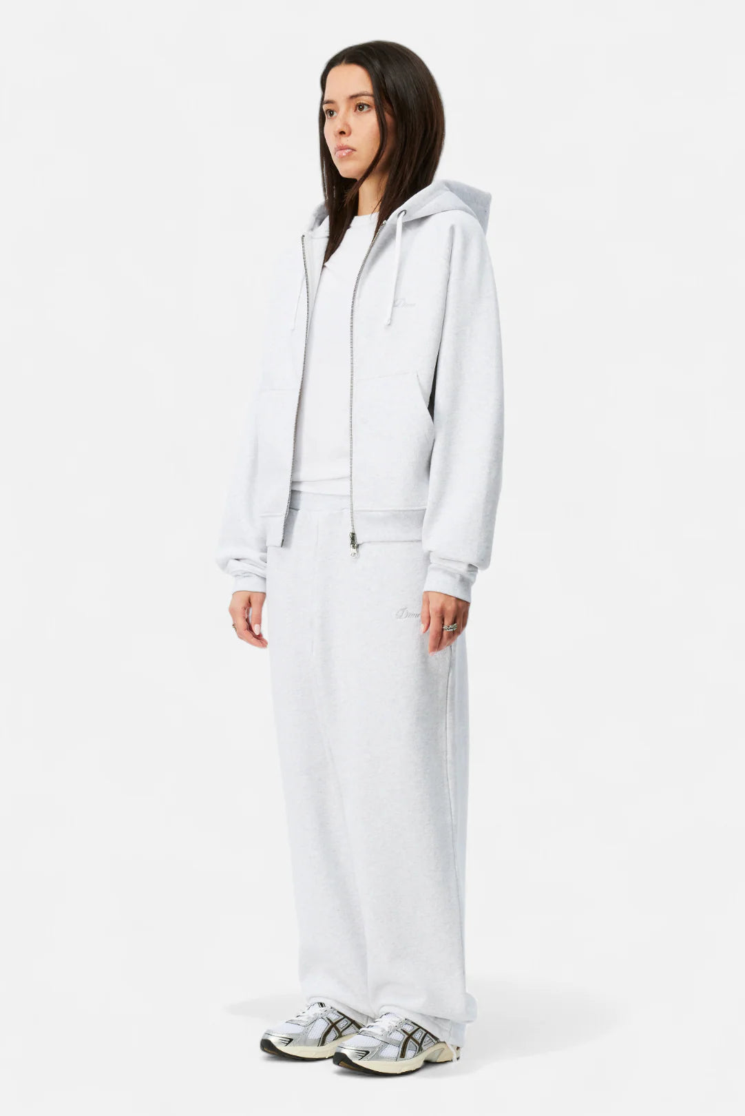 Dime Cursive Small Logo Zip Hoodie Ash