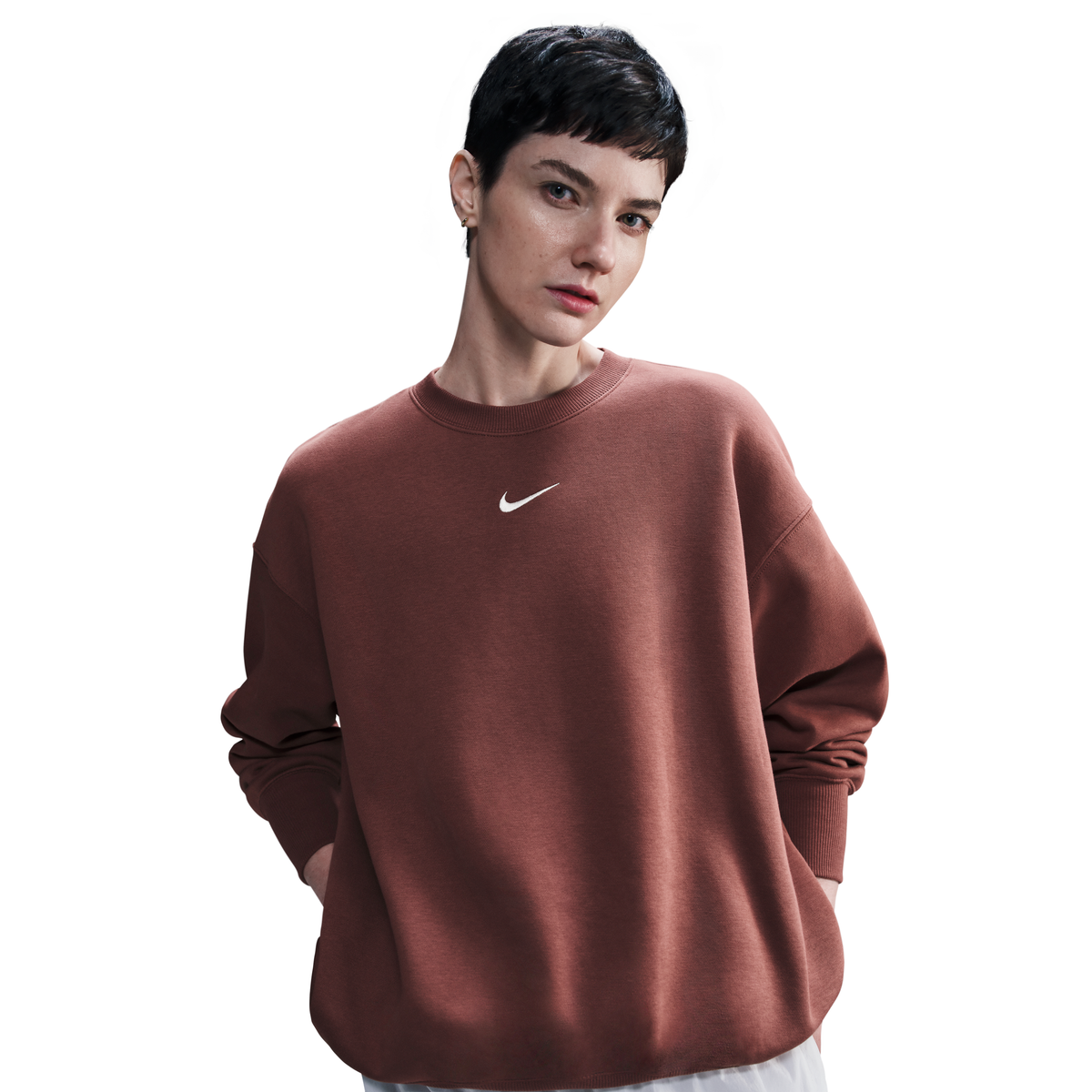 Nike W Phoenix Fleece Oversized Crewneck Sweatshirt - Red Sepia/Sail DQ5733-218