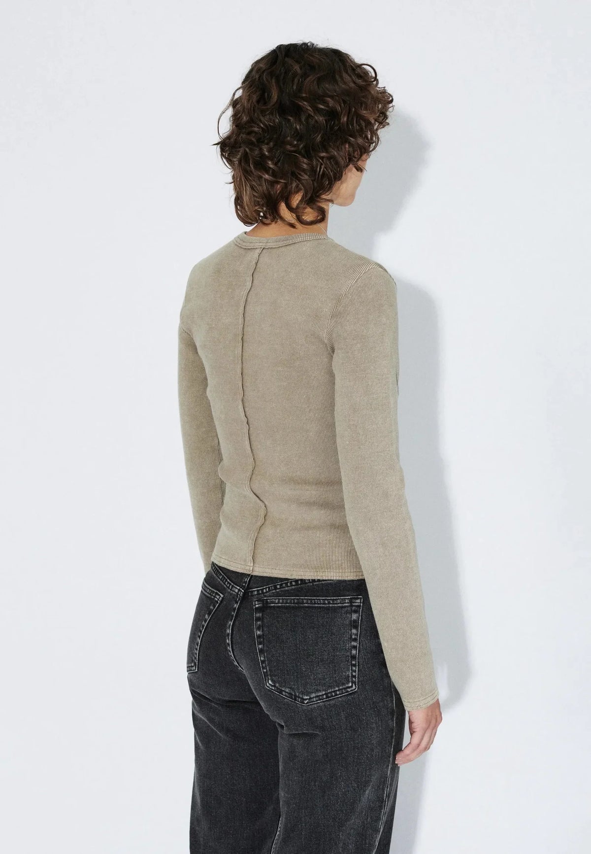 Dr.Denim W Stella Rib LS T-Shirt Washed Khaki