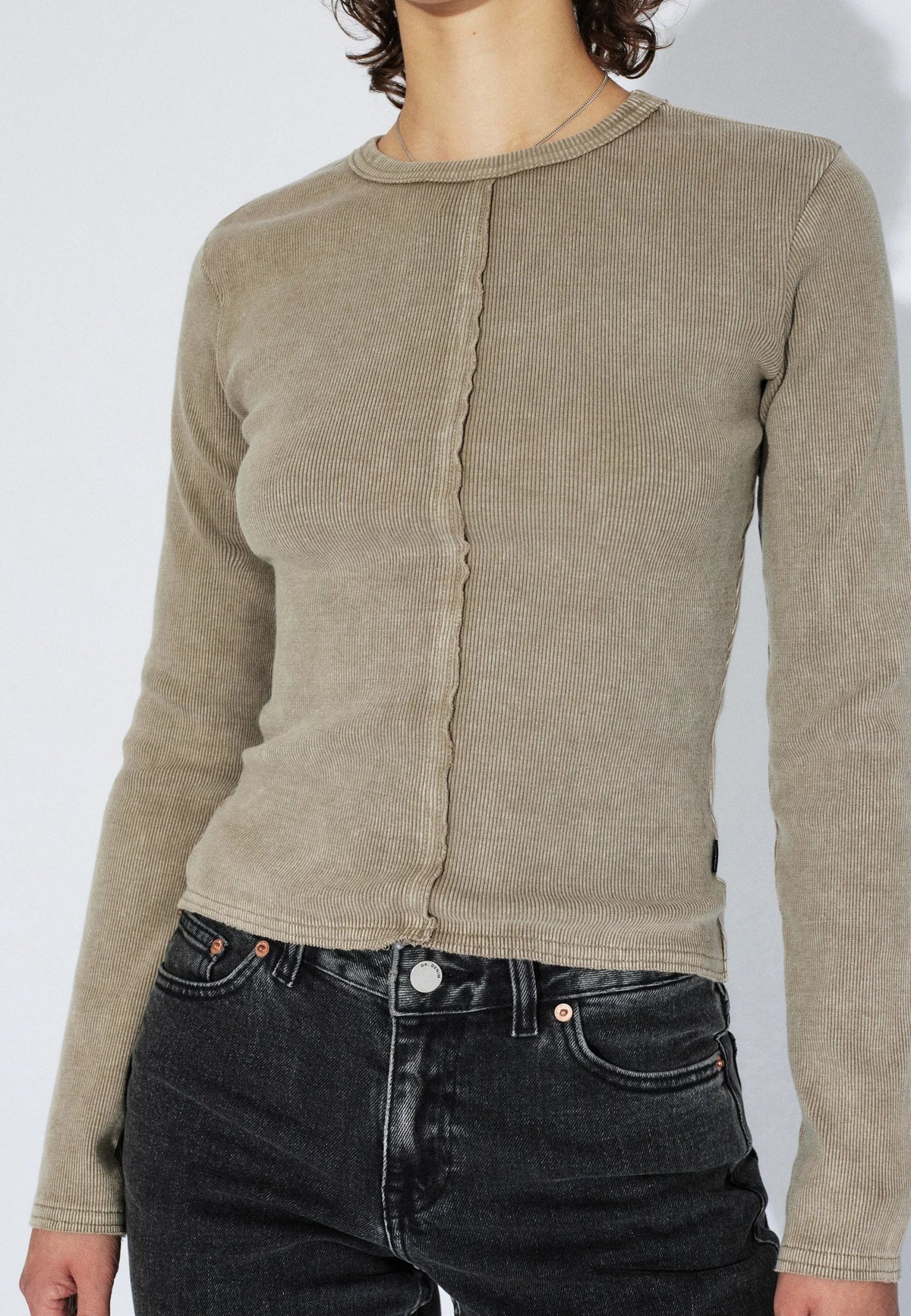 Dr.Denim W Stella Rib LS T-Shirt Washed Khaki