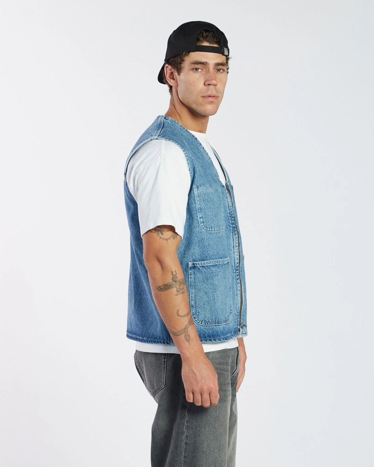 Dr.Denim Denver Work Vest Stream Sky Retro Contrast
