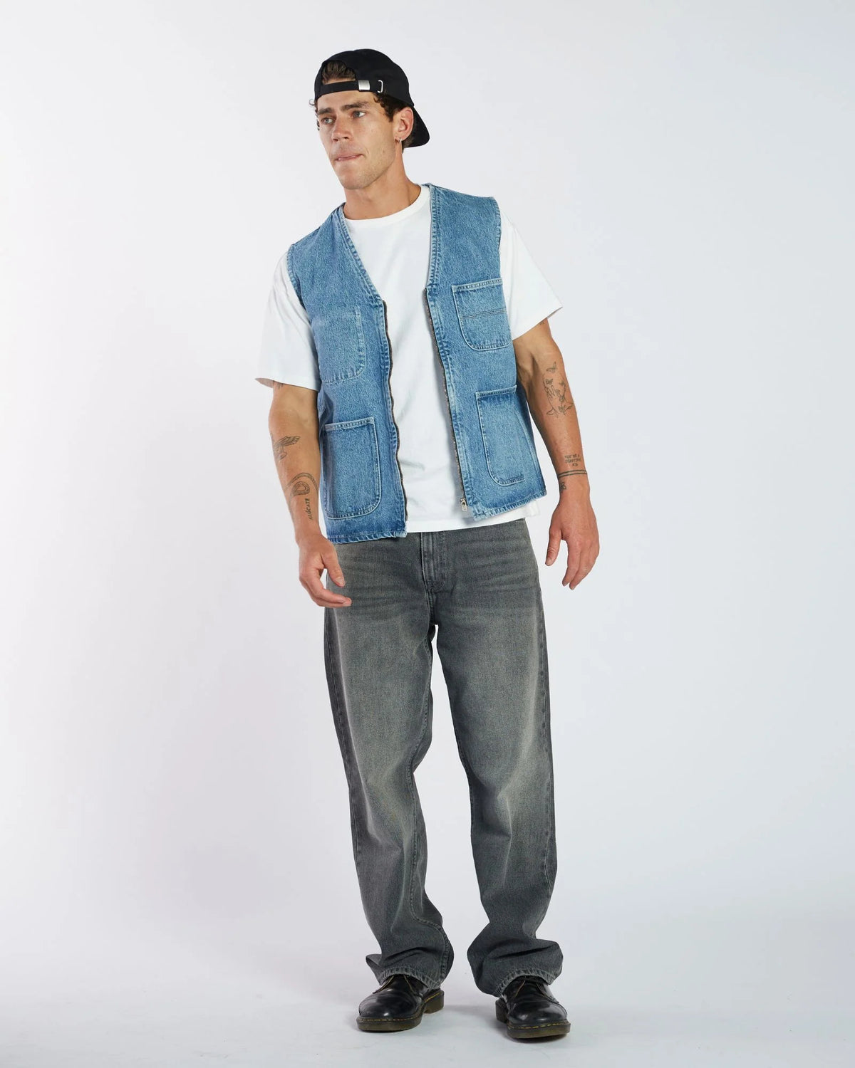 Dr.Denim Denver Work Vest Stream Sky Retro Contrast
