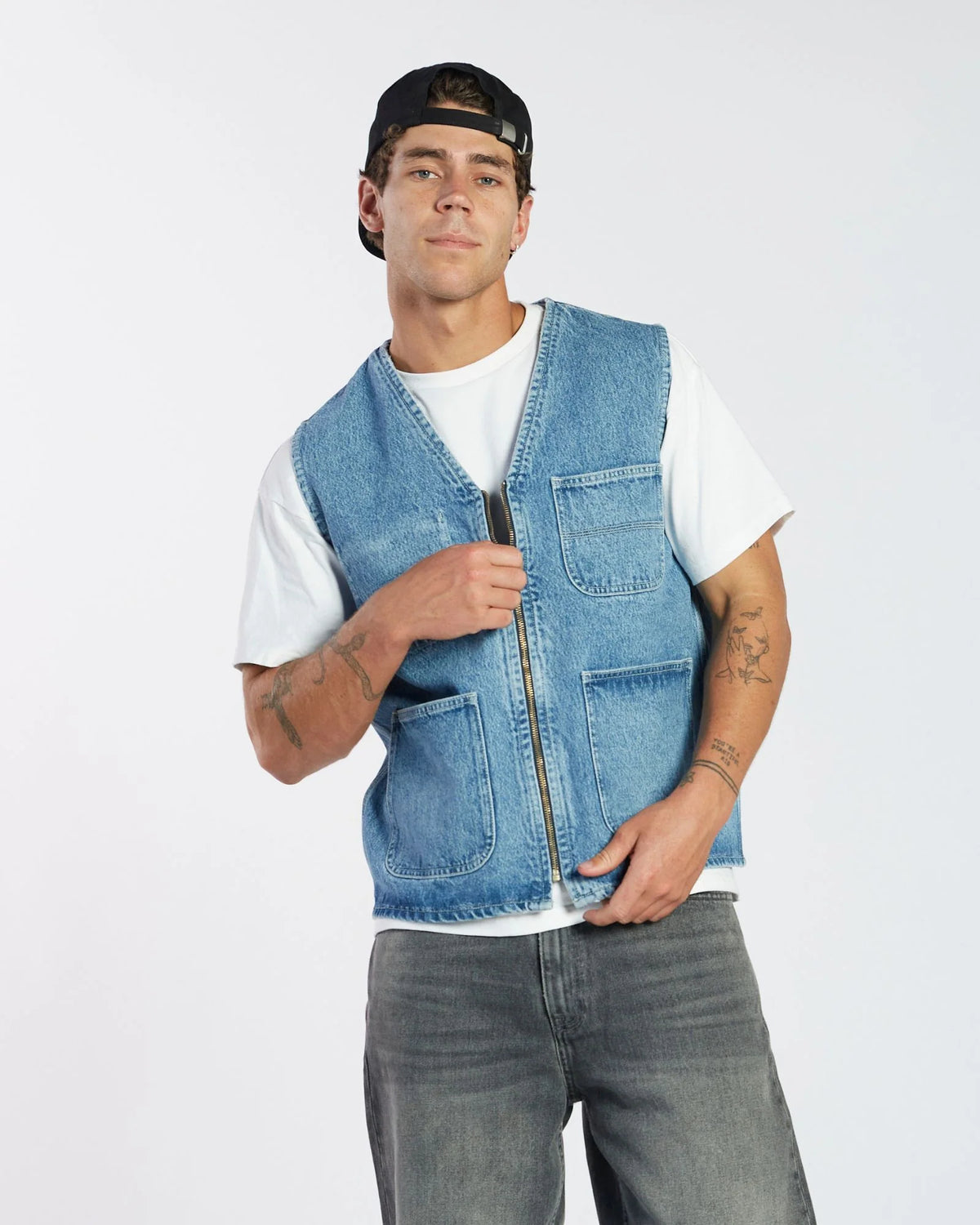Dr.Denim Denver Work Vest Stream Sky Retro Contrast