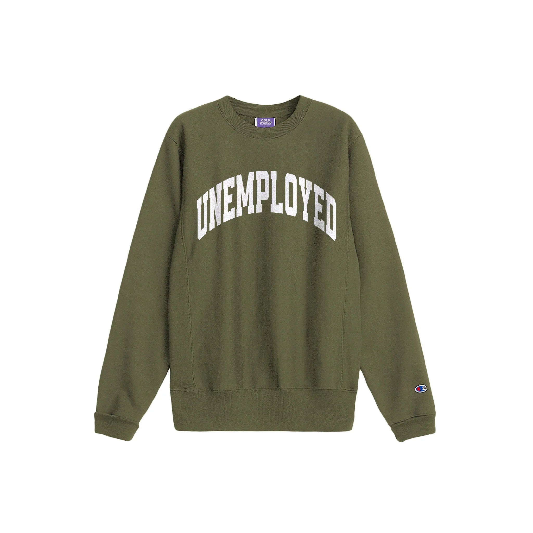 UNEMPLOYED CHAMPION REVERSE WEAVE CREW FRESH OLIVE I COLD WORLD