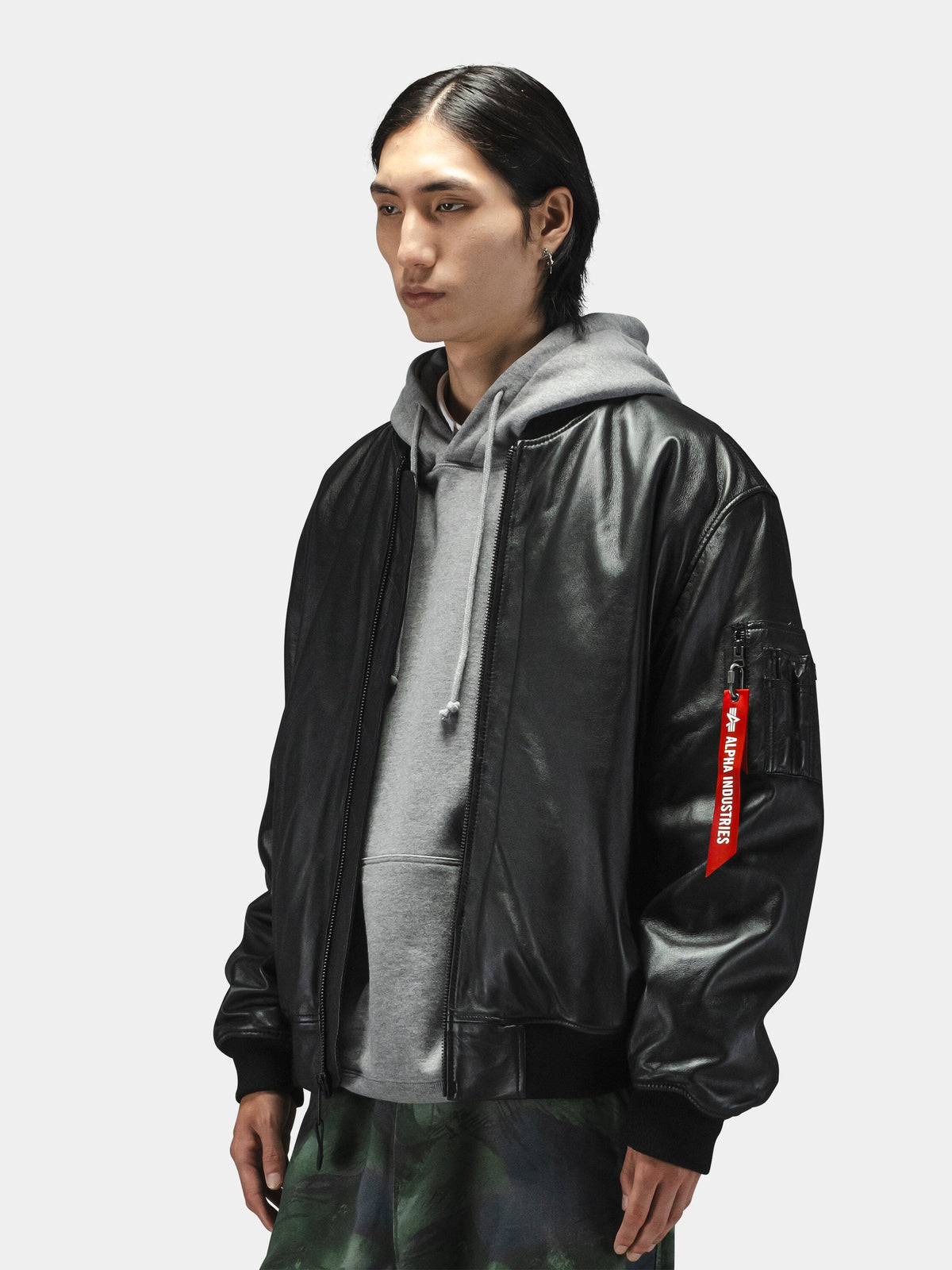 Alpha Industries Leather MA-1 Flight Jacket Black