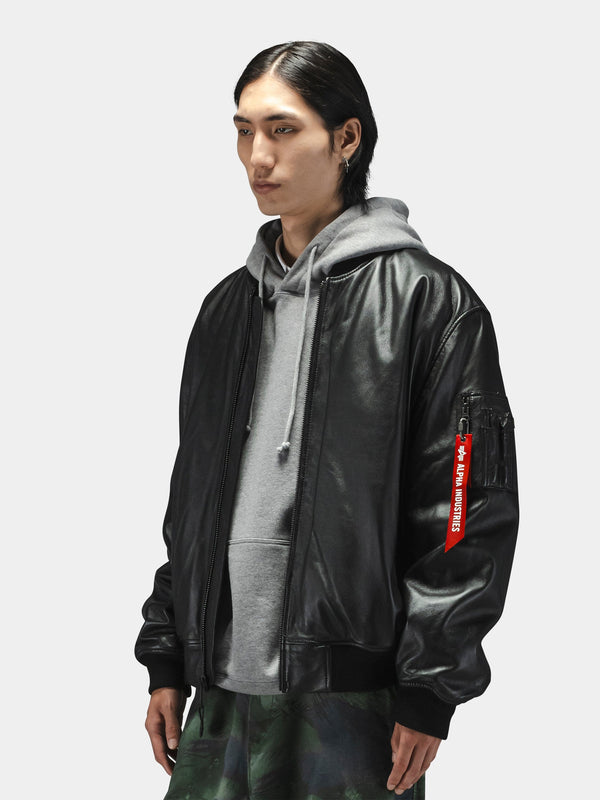 Alpha Industries Leather MA-1 Flight Jacket Black I Momentum