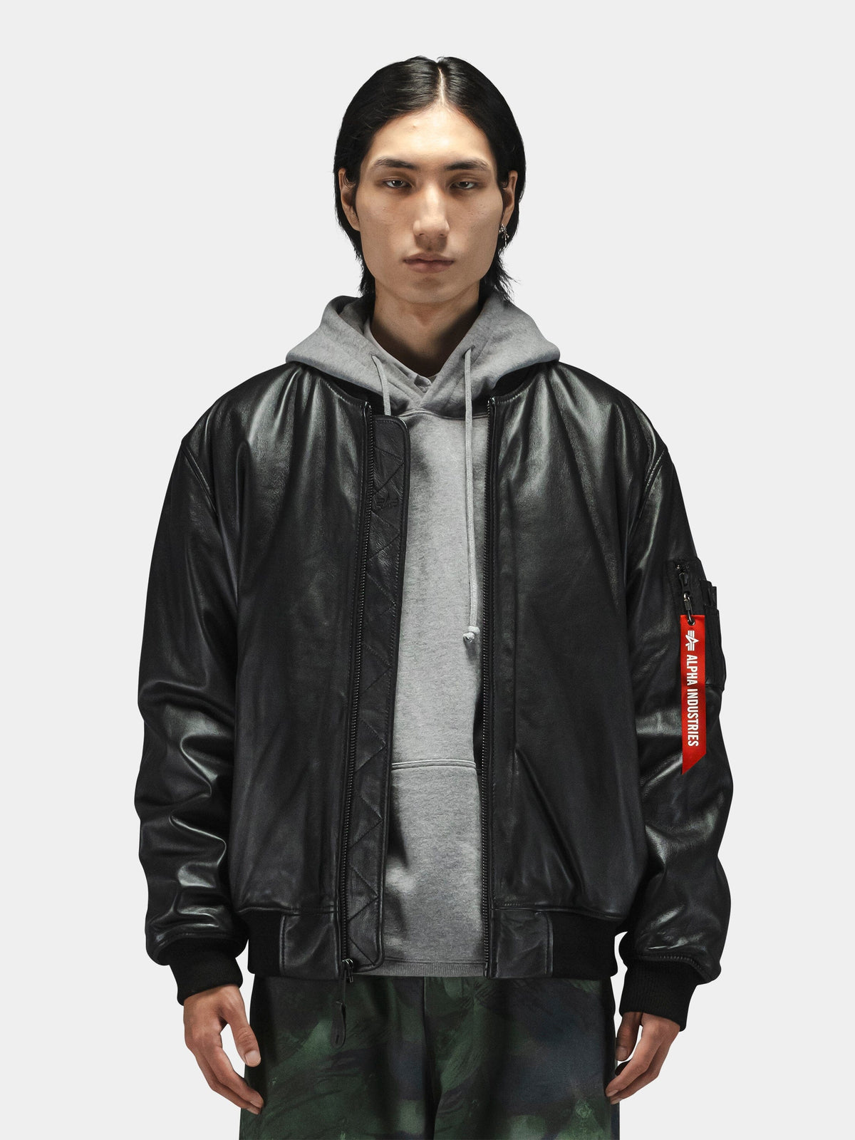 Alpha Industries Leather MA-1 Flight Jacket Black