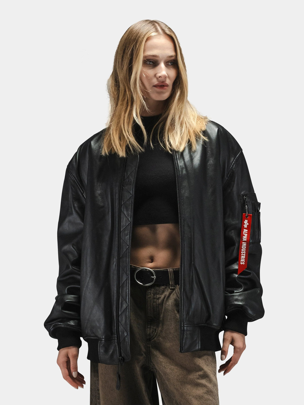 Alpha Industries Leather MA-1 Flight Jacket Black