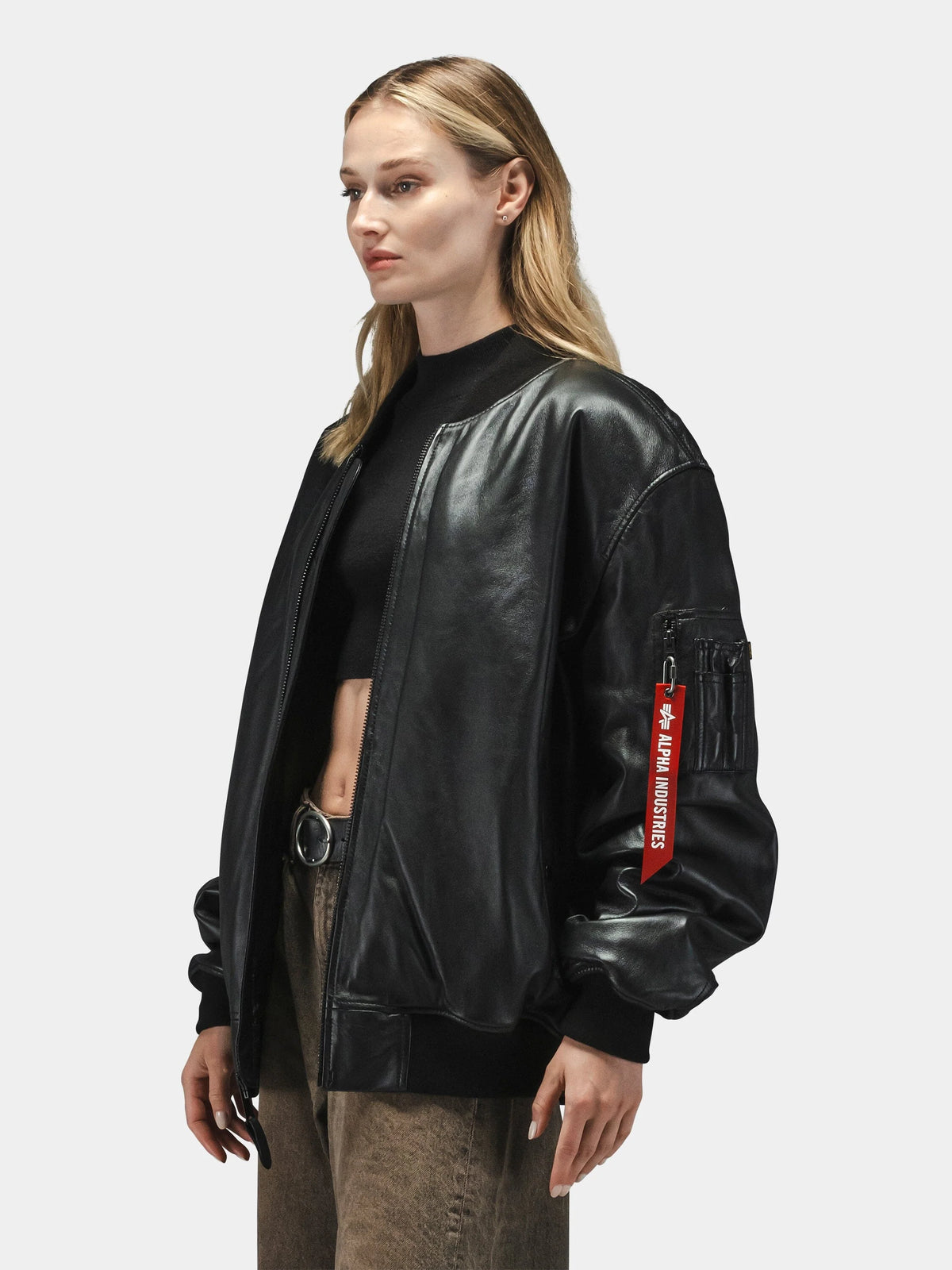 Alpha Industries Leather MA-1 Flight Jacket Black