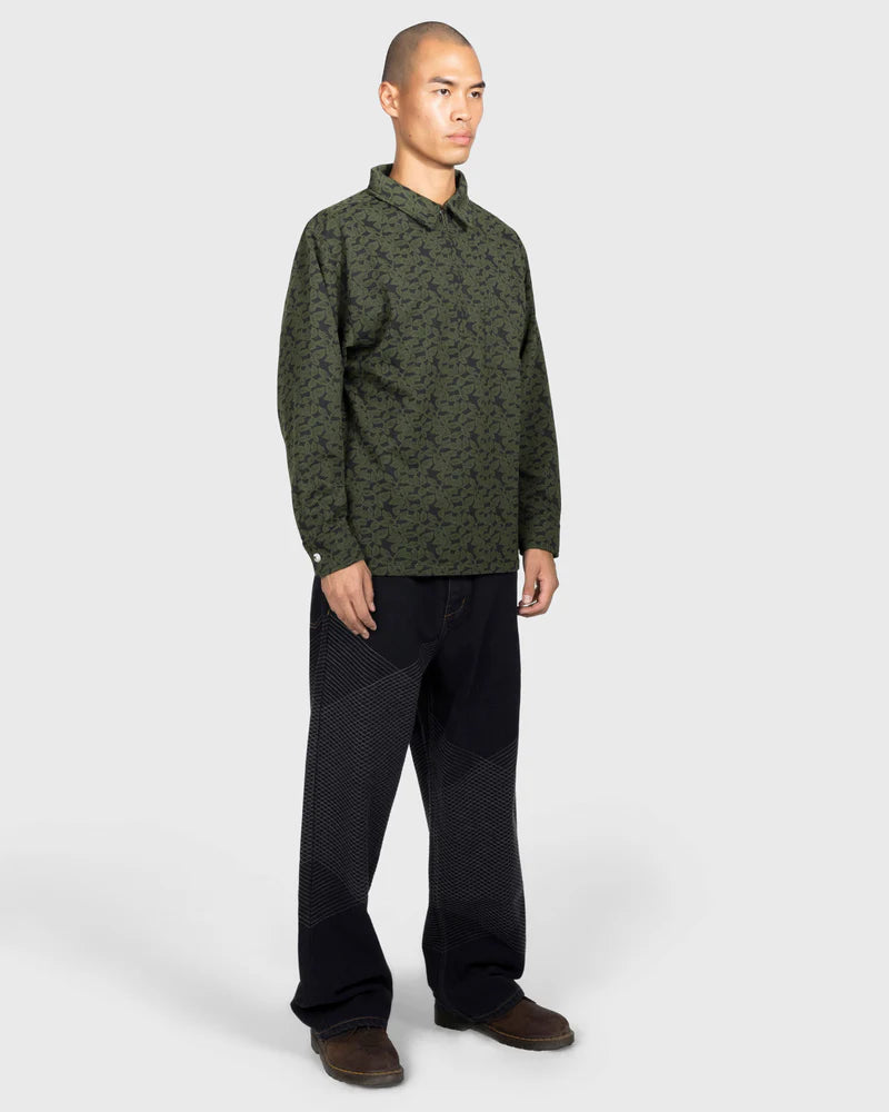 Pleasures Leaf Half Zip Shirt Olive