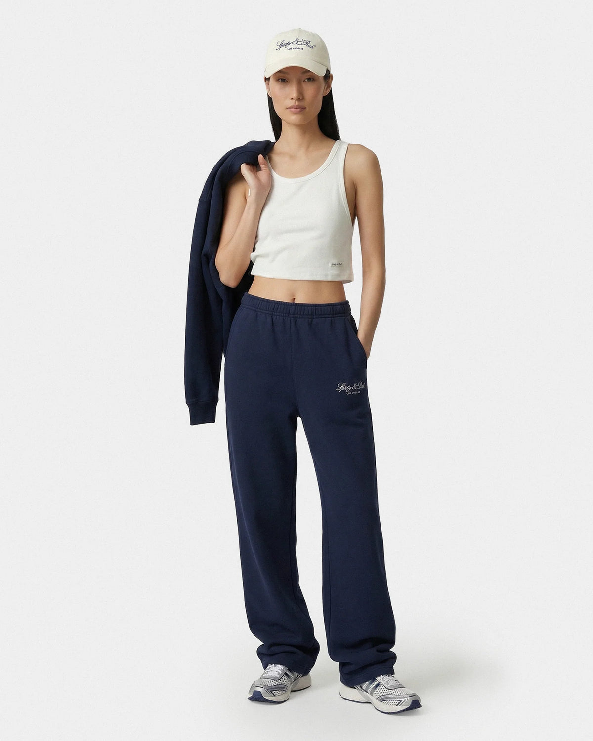 Sporty & Rich W Vendome LA Embroidered Wide Sweatpant Dark Navy White
