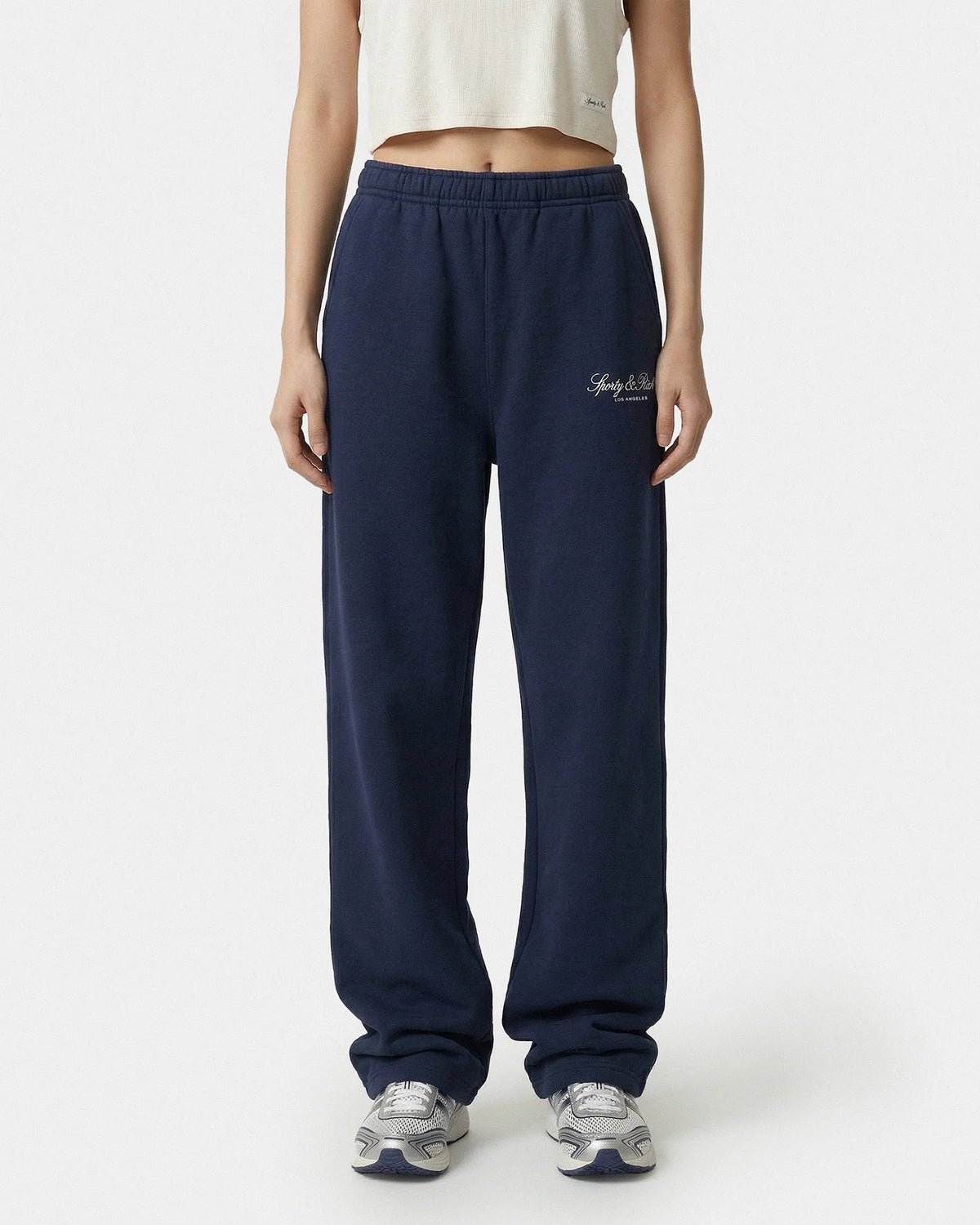 Sporty & Rich W Vendome LA Embroidered Wide Sweatpant Dark Navy White