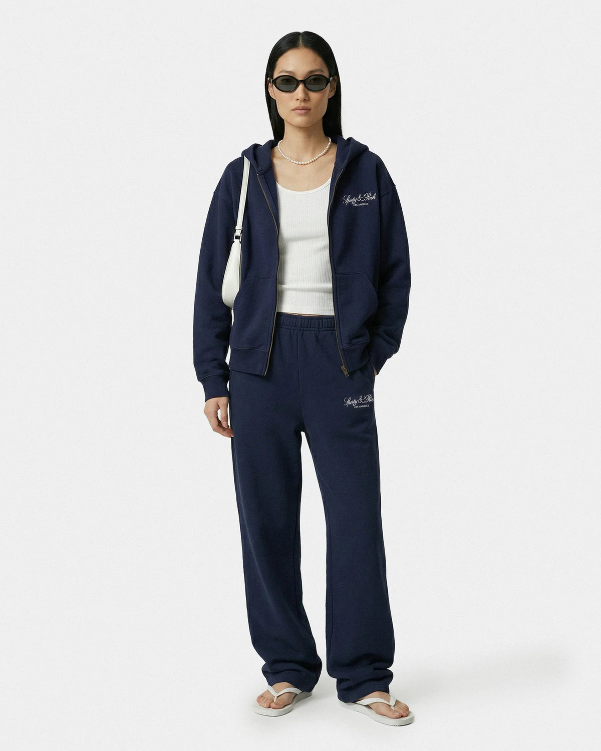 Sporty & Rich W Vendome LA Embroidered Zip Hoodies Dark Navy White