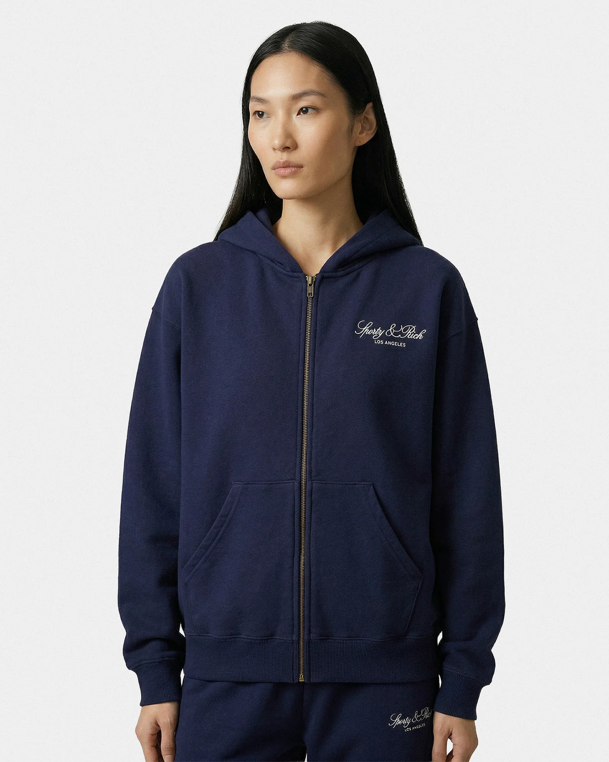 Sporty & Rich W Vendome LA Embroidered Zip Hoodies Dark Navy White