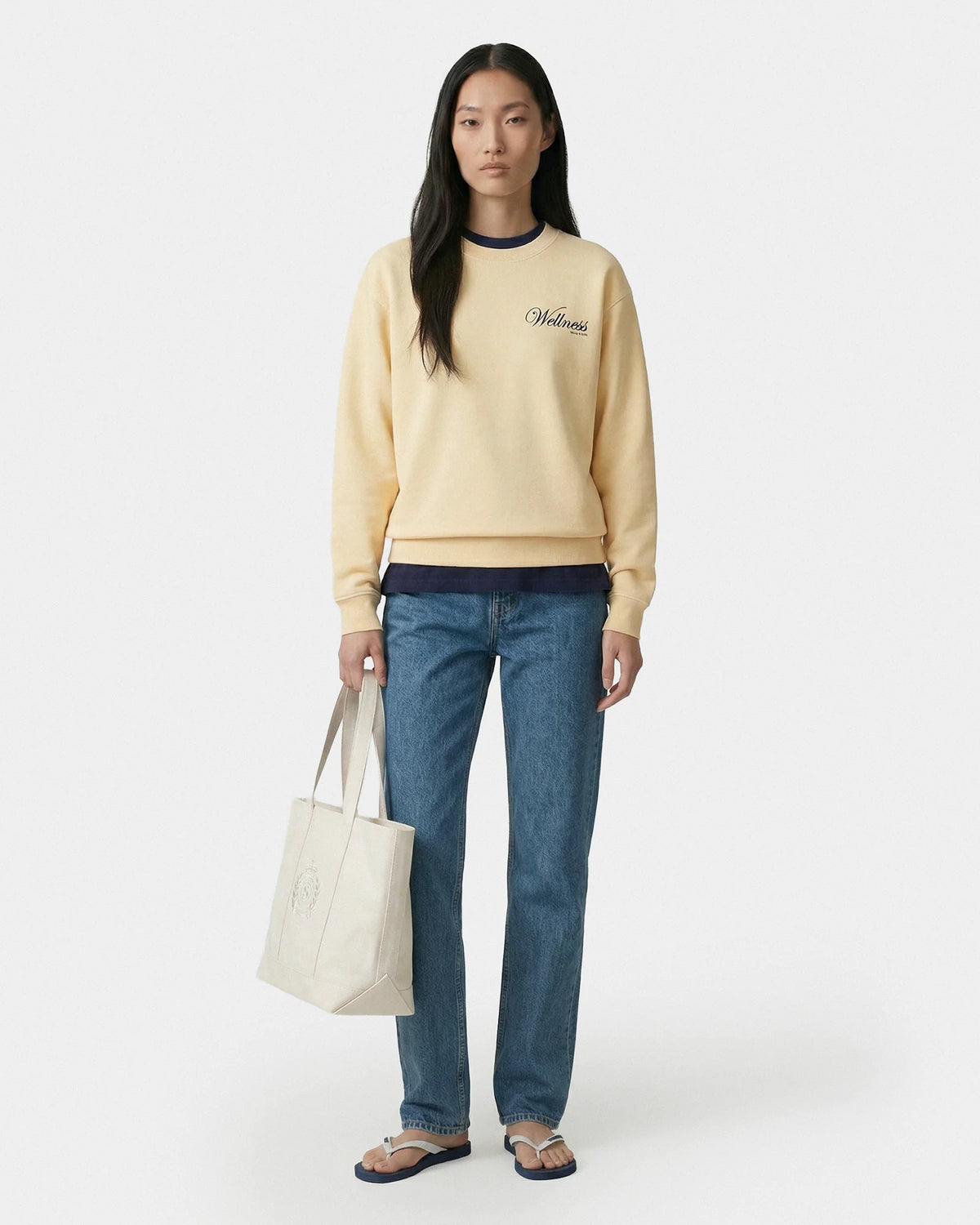 Sporty & Rich W Avenue Crewneck Almond/Navy