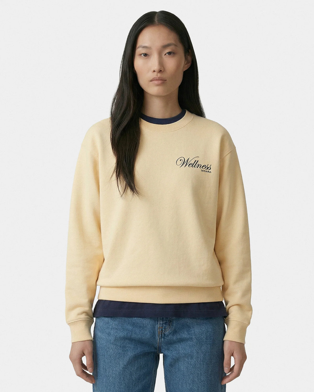 Sporty & Rich W Avenue Crewneck Almond/Navy