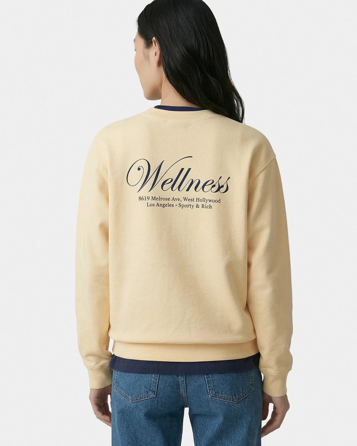 Sporty & Rich W Avenue Crewneck Almond/Navy
