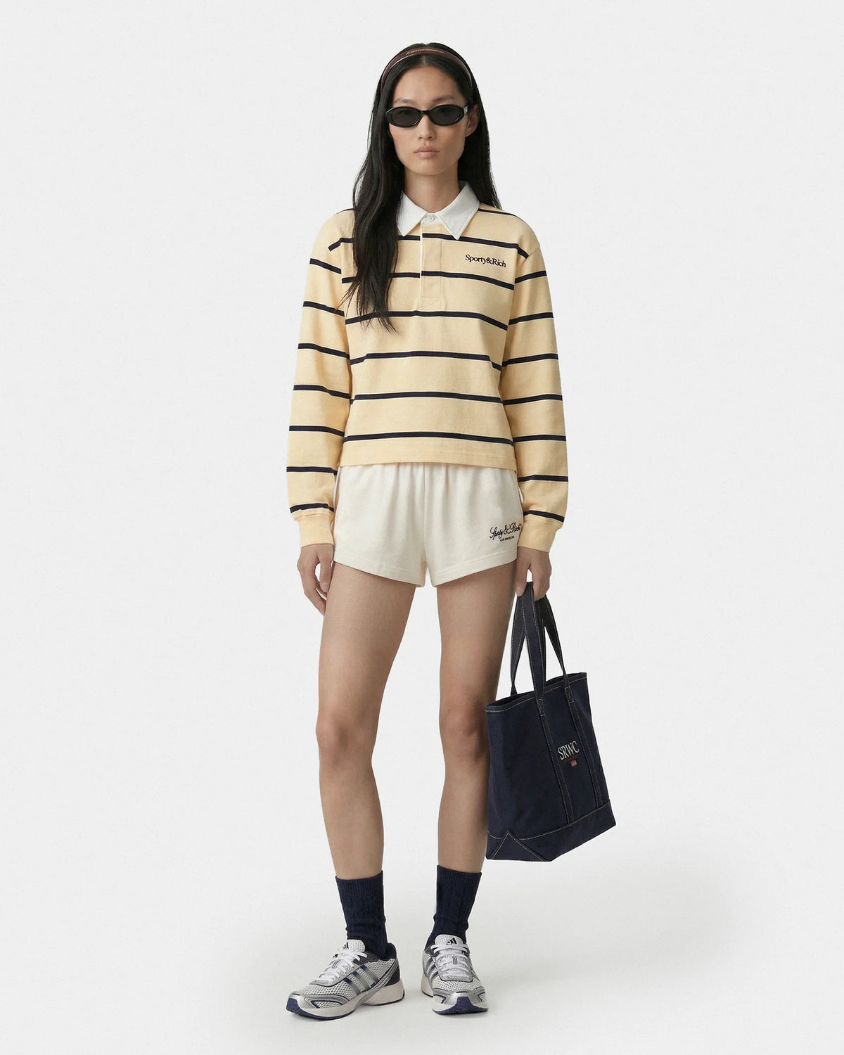 Sporty & Rich W Serif Logo Rugby Polo Almond/Navy