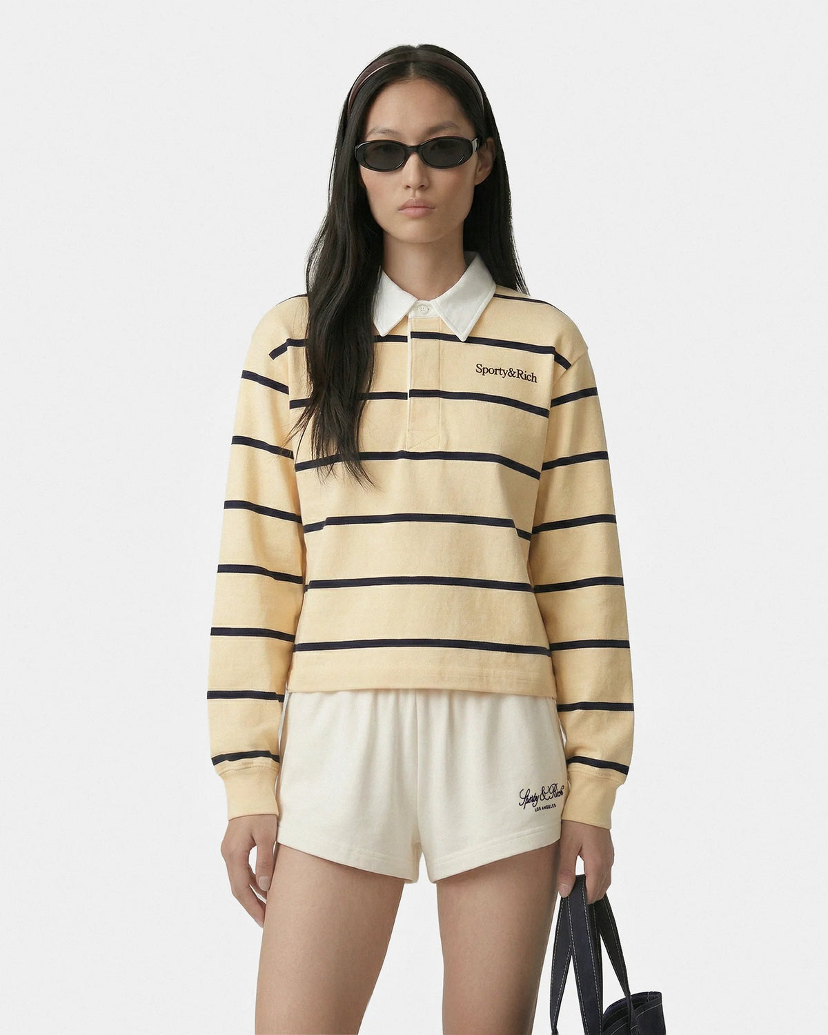 Sporty & Rich W Serif Logo Rugby Polo Almond/Navy