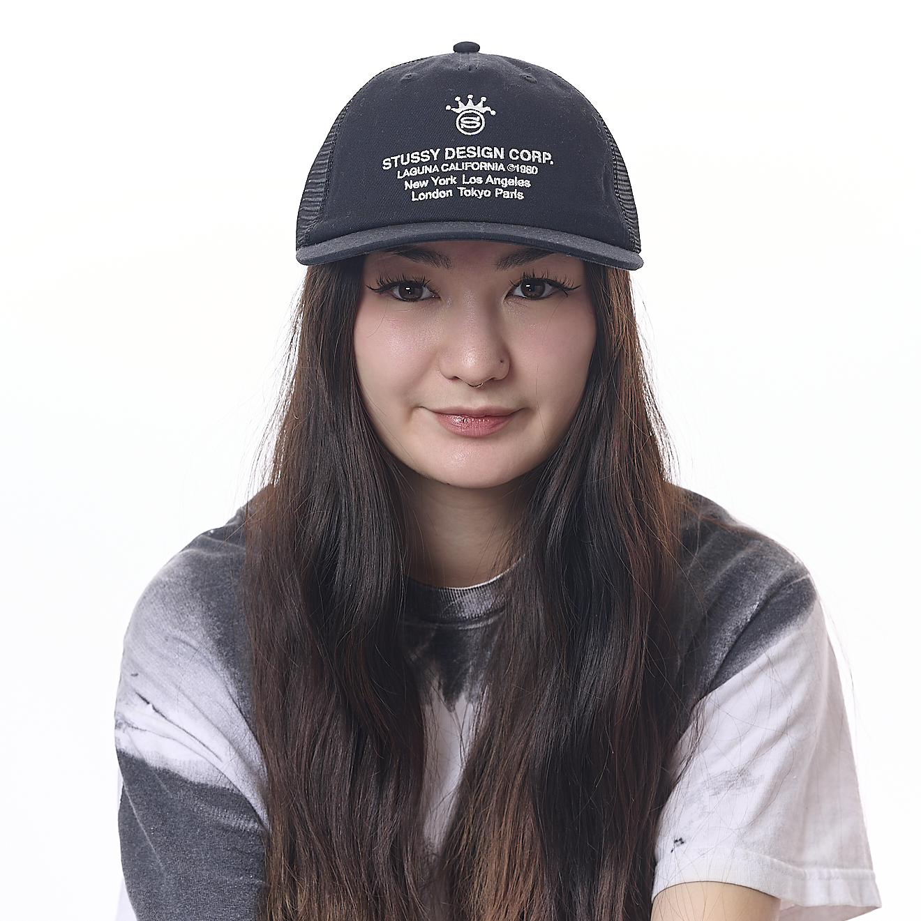 Stussy Low Profile Design Crop Trucker Cap - Black I