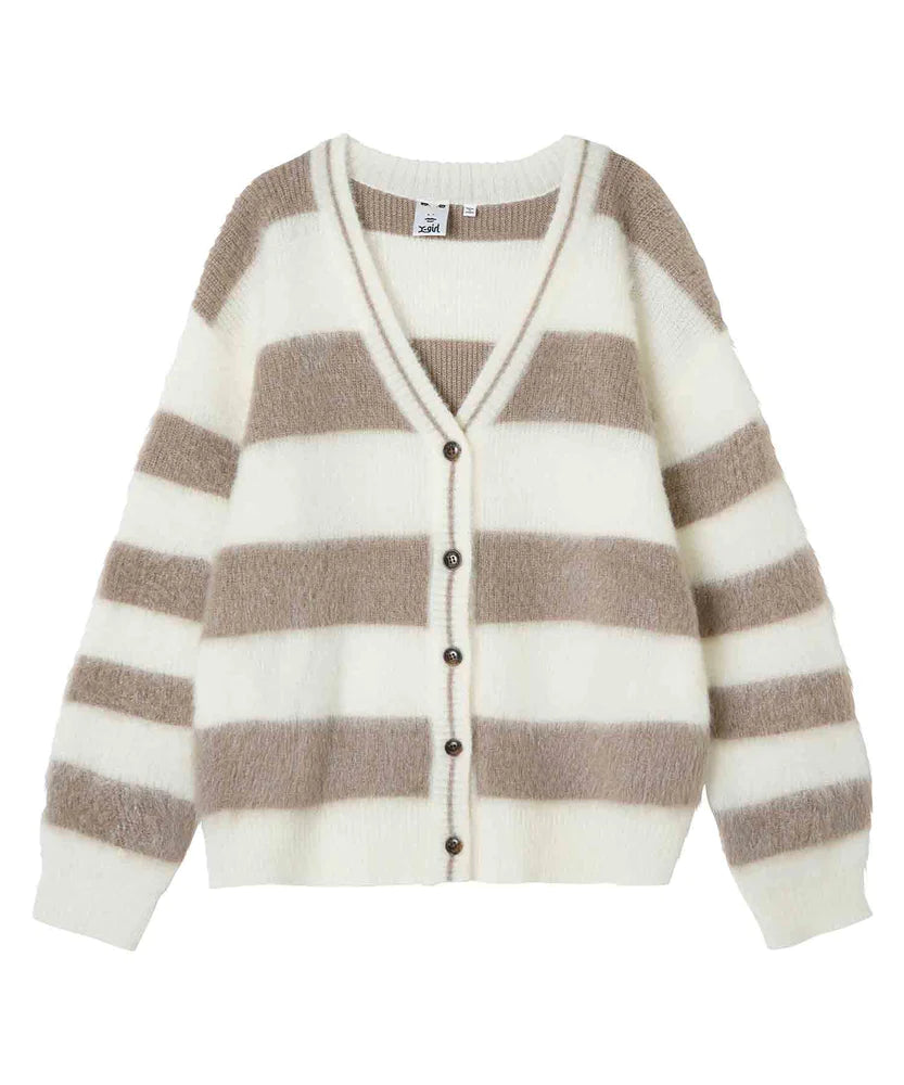 WIDE STRIPE KNIT CARDIGAN - WHITE