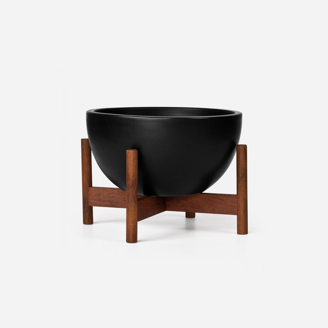 CASE STUDY TABLE TOP BOWL W/ WOOD STAND - CHARCOAL