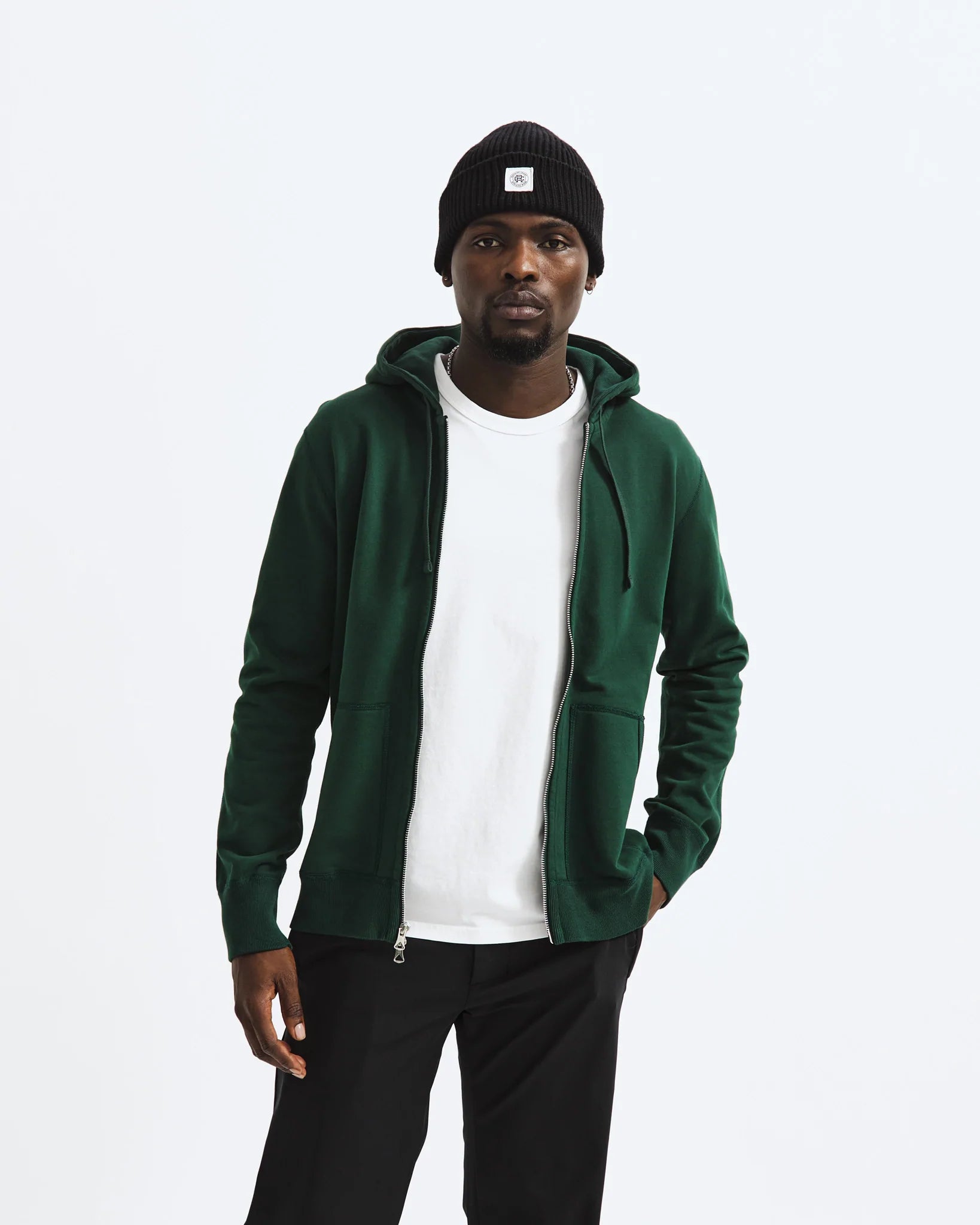 MIDWEIGHT TERRY FULL ZIP HOODIE - BRITISH RACING GREEN I REIGNING