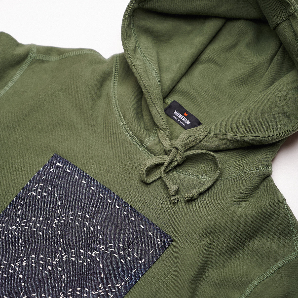 THE SASHIKO HOODIE - GREEN I MOMENTUM - Momentum Clothing